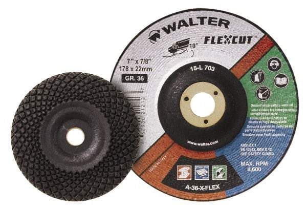 WALTER Surface Technologies - 7" Diam x 7/8" Hole, 24 Grit Surface Grinding Wheel - Aluminum Oxide, Very Coarse Grade, 8,600 Max RPM - Eagle Tool & Supply