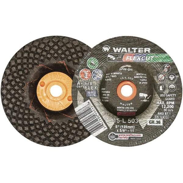 WALTER Surface Technologies - 5" Diam x 5/8" Hole, 36 Grit Surface Grinding Wheel - Aluminum Oxide, Very Coarse Grade, 12,200 Max RPM - Eagle Tool & Supply