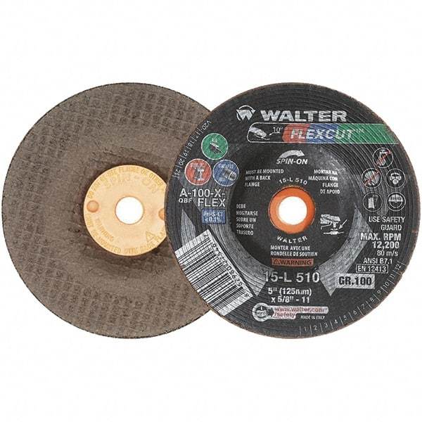 WALTER Surface Technologies - 5" Diam x 5/8" Hole, 100 Grit Surface Grinding Wheel - Aluminum Oxide, Fine Grade, 12,200 Max RPM - Eagle Tool & Supply
