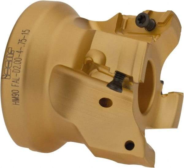 Iscar - 4 Inserts, 2" Cut Diam, 3/4" Arbor Diam, 17/32" Max Depth of Cut, Indexable Square-Shoulder Face Mill - 0/90° Lead Angle, 1-3/4" High, HM90 AXCR 1505 Insert Compatibility, Through Coolant, Series Helialu - Eagle Tool & Supply