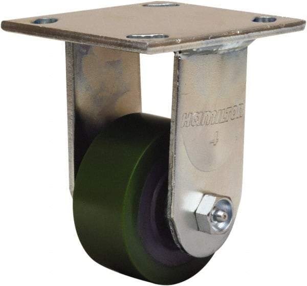 Hamilton - 3-1/4" Diam x 1-1/2" Wide x 5-1/4" OAH Top Plate Mount Rigid Caster - Polyurethane Mold onto Cast Iron Center, 475 Lb Capacity, Straight Roller Bearing, 4 x 4-1/2" Plate - Eagle Tool & Supply