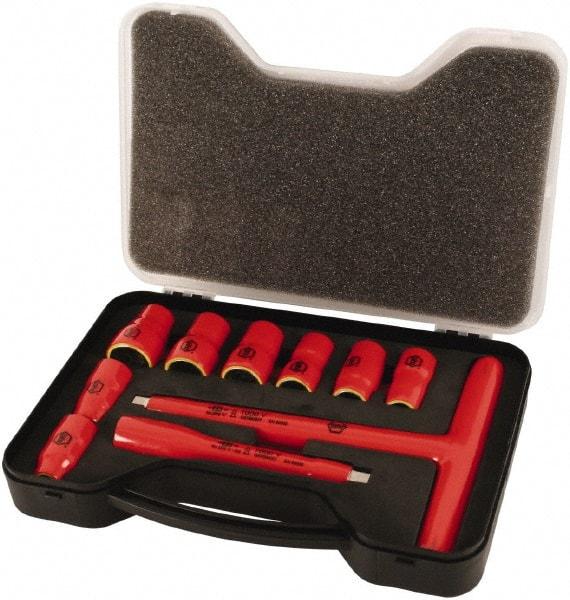 Wiha - 11 Piece 1/4" Drive Socket Set - 6 Points, 3/16" to 9/16" Range, Inch Measurement Standard - Eagle Tool & Supply