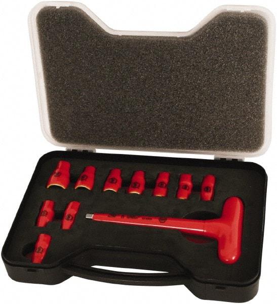 Wiha - 11 Piece 1/4" Drive Socket Set - 6 Points, 5mm to 14mm Range, Metric Measurement Standard - Eagle Tool & Supply