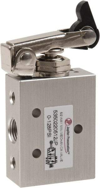 Value Collection - 1/8" NPT 5 Way, 2 Position Mini Mechanical Valve - 0.34 CV Rate, 9 CFM, 127.98 Max psi, One Way Roller/Spring Actuator - Eagle Tool & Supply