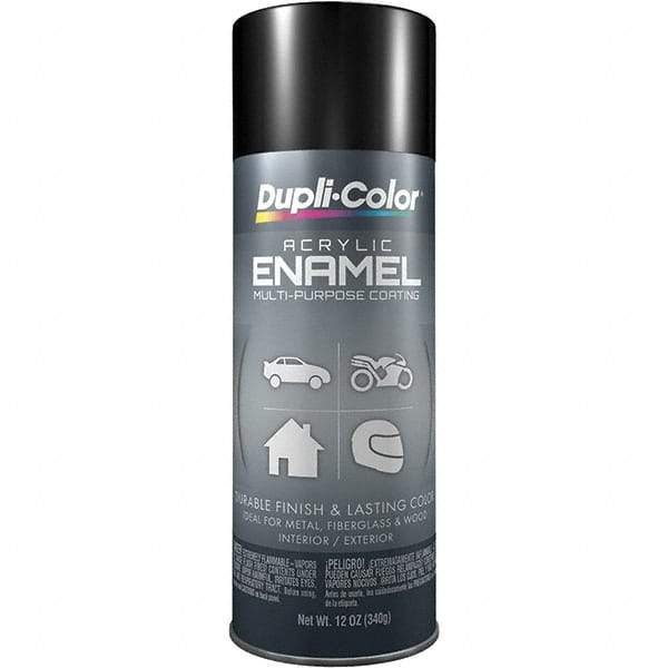 Dupli-Color - Black, Gloss, Acrylic Enamel Spray Paint - 12 to 14 Sq Ft per Can, 12 oz Container - Eagle Tool & Supply