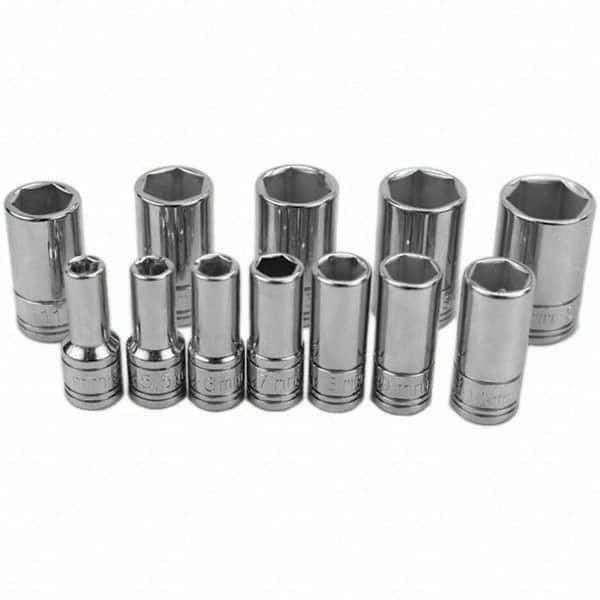 SK - 1/4" Drive Semi-Deep Socket Set - 5 to 15mm, Metric Measurement Standard - Eagle Tool & Supply