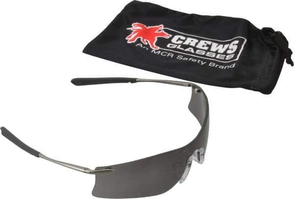 MCR Safety - Gray Lenses, Frameless Safety Glasses - Anti-Fog, Scratch Resistant, Metal Frame, Size Universal, Wrap Around - Eagle Tool & Supply