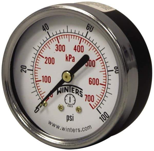 Winters - 2-1/2" Dial, 1/4 Thread, 0-160 Scale Range, Pressure Gauge - Center Back Connection Mount, Accurate to 3-2-3% of Scale - Eagle Tool & Supply