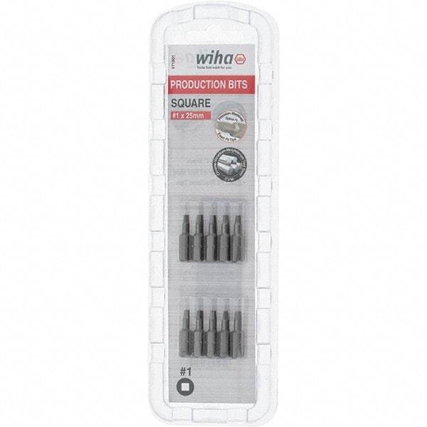Wiha - 1/4" Drive, #1 Square Screwdriver Bit - 1" OAL - Eagle Tool & Supply