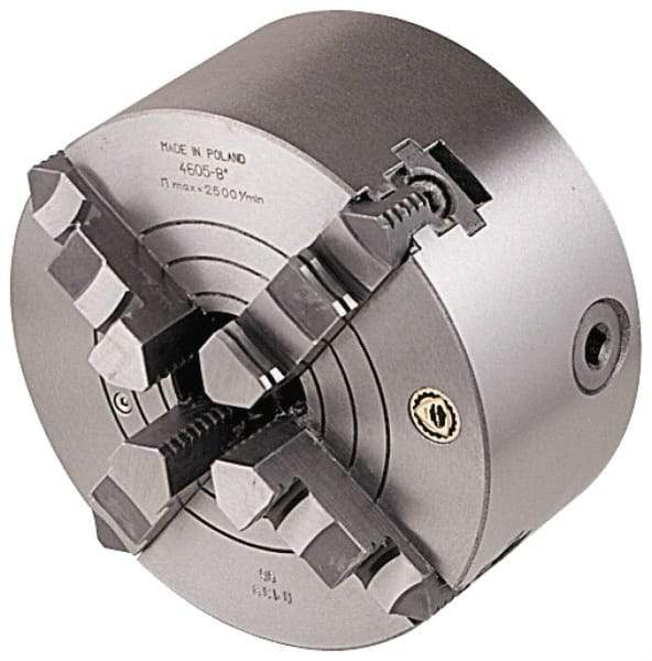 Bison - 4 Jaws, 12" Diam, Combination Independent & Self Centering Manual Lathe Chuck - Plain Back Mount Spindle, Reversible, 1,500 Max RPM, 4.05" Through Hole Diam, Cast Iron - Eagle Tool & Supply