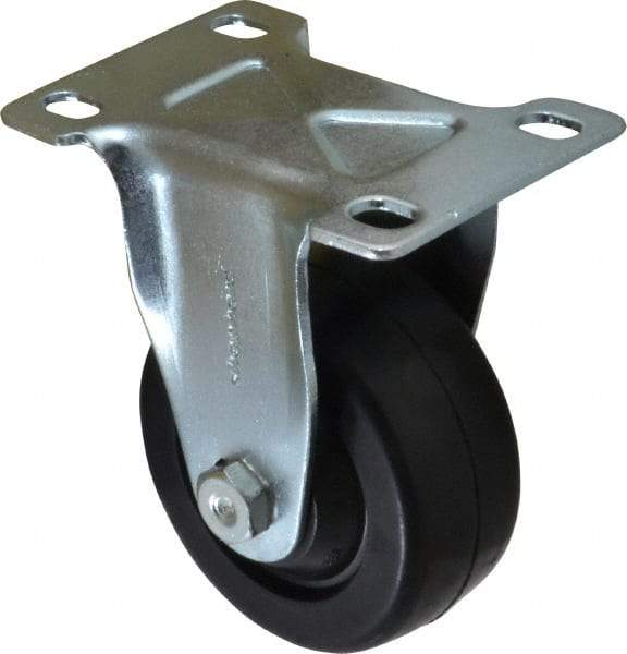 Shepherd - 3" Diam x 1-1/4" Wide x 4-1/4" OAH Top Plate Mount Rigid Caster - Soft Rubber, 150 Lb Capacity, Nylon Bearing, 2-5/8 x 3-3/4" Plate - Eagle Tool & Supply