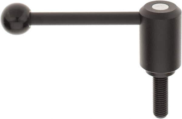 KIPP - 5/8-11, 1.61" Hub Diam, Steel Threaded Stud Adjustable Tension Lever with 0° Handle - 1.97" Stud Length, 5.3" OAL, 2.22" High - Eagle Tool & Supply