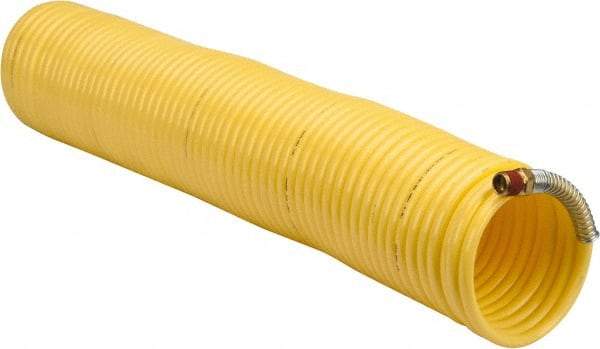 Coilhose Pneumatics - 1/4" ID, 1/4 Thread, 50' Long, Yellow Nylon Coiled & Self Storing Hose - 185 Max psi, Male Swivel x Male Swivel - Eagle Tool & Supply