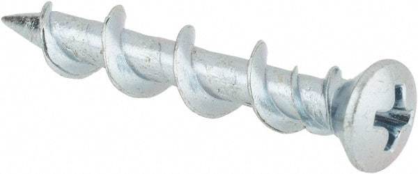 Powers Fasteners - 1/4" Diam, 1-1/4" OAL, Phillips Drive, Concrete Screw & Masonry Fastener - Steel, Chrome Finish - Eagle Tool & Supply