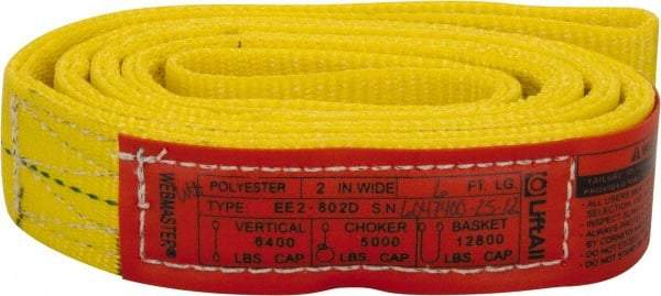 Lift-All - 6' Long x 2" Wide, 6,400 Lb Vertical Capacity, 2 Ply, Polyester Web Sling - 5,000 Lb Choker Capacity, Yellow - Eagle Tool & Supply