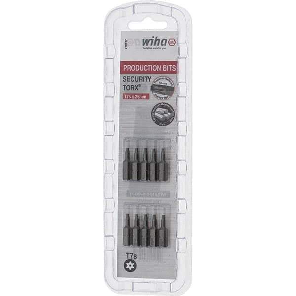 Wiha - 1/4" Drive T7 Tamperproof Torx Screwdriver Bit - 1" OAL, Tamper Resistant Bit - Eagle Tool & Supply