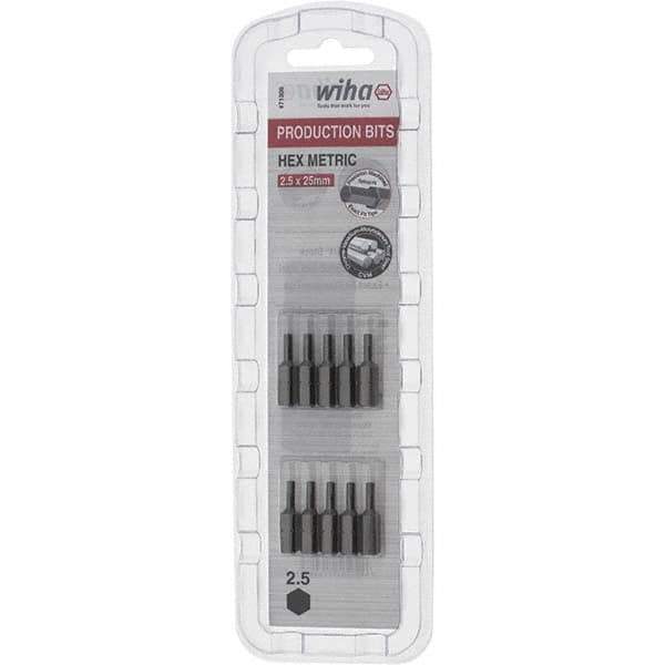 Wiha - 2.5mm Hex Screwdriver Bit - 1/4" Drive, 1" OAL - Eagle Tool & Supply