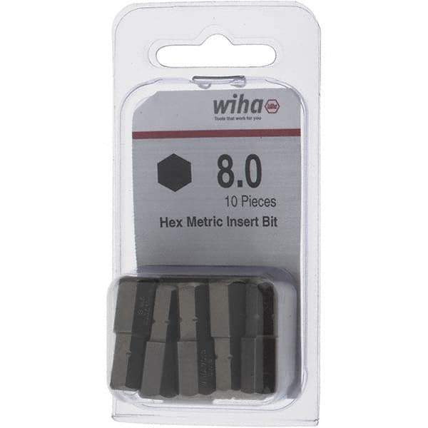 Wiha - 8mm Hex Screwdriver Bit - 1/4" Drive, 1" OAL - Eagle Tool & Supply