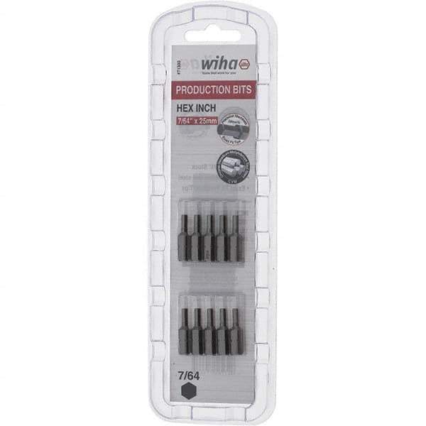 Wiha - 0.109" Hex Screwdriver Bit - 1/4" Drive, 1" OAL - Eagle Tool & Supply