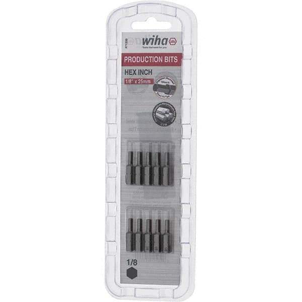 Wiha - 1/8" Hex Screwdriver Bit - 1/4" Drive, 1" OAL - Eagle Tool & Supply