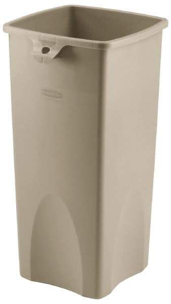 Rubbermaid - 23 Gal Beige Square Trash Can - Polyethylene, 30.9" High x 16-1/2" Long x 15-1/2" Wide - Eagle Tool & Supply