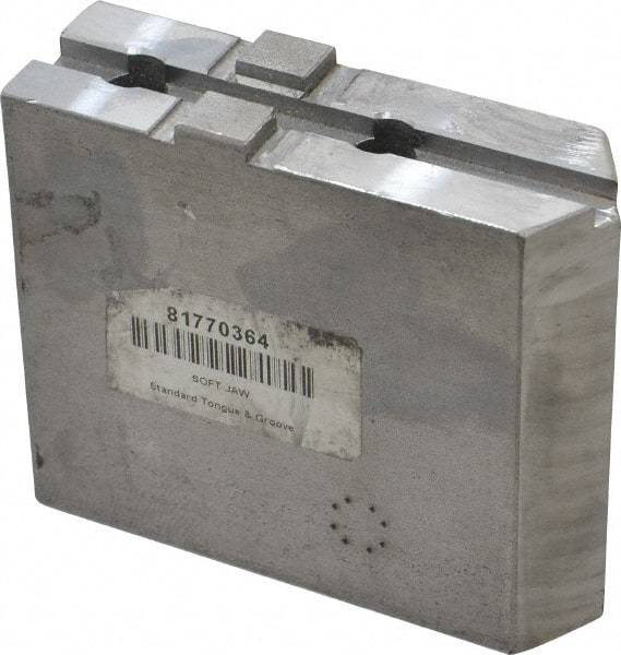 H & R Manufacturing - Tongue & Groove Attachment, Square Soft Lathe Chuck Jaw - Steel, 1-3/4" Btw Mount Hole Ctrs, 3-15/16" Long x 1-1/4" Wide x 3-3/8" High, 5/16" Groove - Eagle Tool & Supply