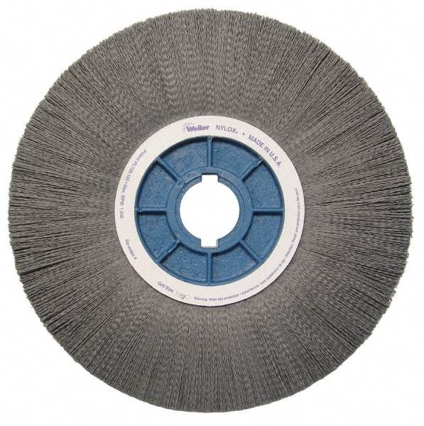 Weiler - 14" OD, 2" Arbor Hole, Crimped Nylon Wheel Brush - 1-1/8" Face Width, 3-3/4" Trim Length, 0.04" Filament Diam, 1,800 RPM - Eagle Tool & Supply