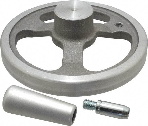 Jergens - 6", 3 Spoke Offset Handwheel with Handle - 1-1/2" Hub, Aluminum Alloy, Plain Finish - Eagle Tool & Supply