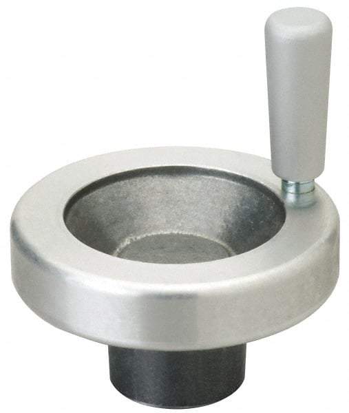 Jergens - 5" Diam, 1-1/2" Hub Diam, Grade #319, Aluminum Alloy, Angular Handwheel with Handle - 1-1/4" Hub Length, 11/16 Smaller to 2" Larger Diam - Eagle Tool & Supply