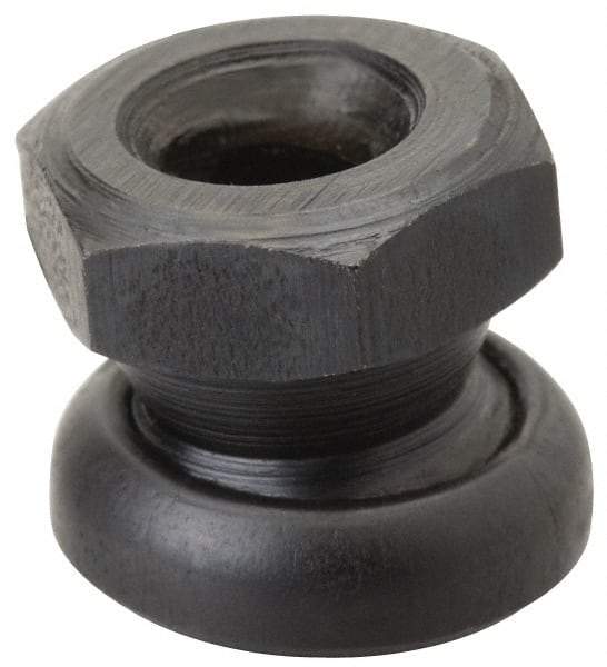 Jergens - 1/4-20, 9/16" Pad Diam, Uncoated Bottom, Steel Toggle Pad - 1/2" OAL, 1/2" Width Across Flats, Black Oxide Coated, Grade 4140, 6° Swivel Angle - Eagle Tool & Supply