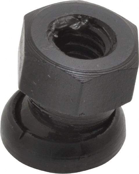 Jergens - 5/16-18, 5/8" Pad Diam, Uncoated Bottom, Steel Toggle Pad - 11/16" OAL, 9/16" Width Across Flats, Black Oxide Coated, Grade 4140, 6° Swivel Angle - Eagle Tool & Supply