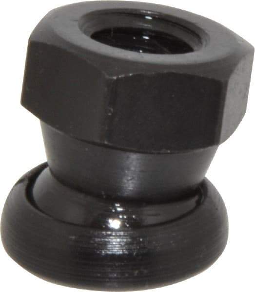 Jergens - 3/8-16, 11/16" Pad Diam, Uncoated Bottom, Steel Toggle Pad - 25/32" OAL, 5/8" Width Across Flats, Black Oxide Coated, Grade 4140, 6° Swivel Angle - Eagle Tool & Supply