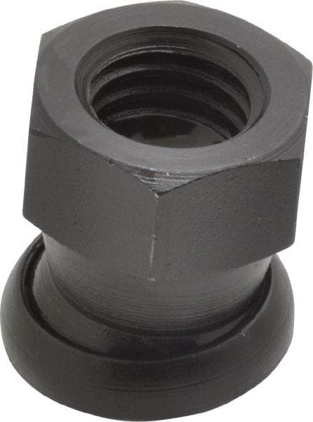 Jergens - 1/2-13, 13/16" Pad Diam, Uncoated Bottom, Steel Toggle Pad - 7/8" OAL, 3/4" Width Across Flats, Black Oxide Coated, Grade 4140, 6° Swivel Angle - Eagle Tool & Supply