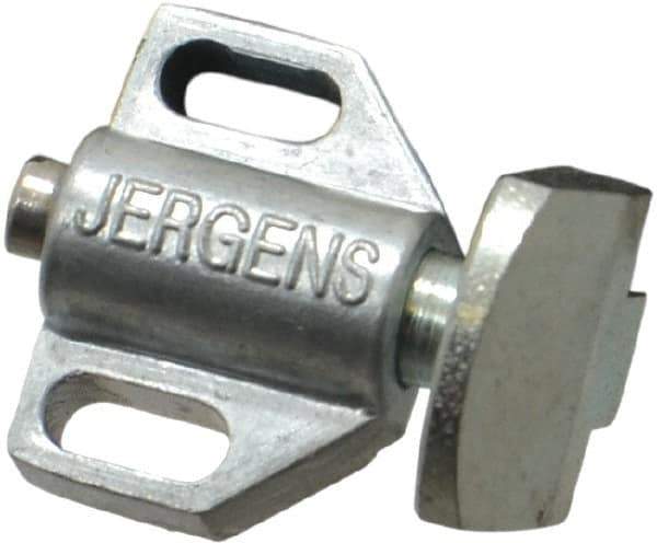 Jergens - 15/16" Body Width x 11/16" Body Len, 1/8" Stroke Len, 21/32" Btw Mt Hole Ctrs, Tang Square Spring Locating Stop - 10 Lb Mid End Force, 5/8" Stop Head Width x 7/8" Stop Head Height - Eagle Tool & Supply
