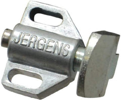 Jergens - 15/16" Body Width x 11/16" Body Len, 1/8" Stroke Len, 21/32" Btw Mt Hole Ctrs, Tang Square Spring Locating Stop - 10 Lb Mid End Force, 5/8" Stop Head Width x 7/8" Stop Head Height - Eagle Tool & Supply