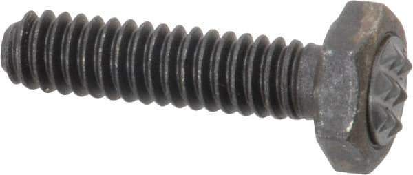 Fairlane - Serrated Tooth, 1/4-20, 1" Shank Length, 7/8" Thread Length, Black Oxide Finish, Hex Head, Adjustable Positioning Gripper - 5/16" Pad Diam, 7/16" Hex, 13/64" Head Height, Extra Fine Tooth Grade - Eagle Tool & Supply
