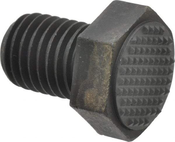 Fairlane - Serrated Tooth, 3/4-10, 1" Shank Length, 1" Thread Length, Black Oxide Finish, Hex Head, Adjustable Positioning Gripper - 1" Pad Diam, 1-1/8" Hex, 1/2" Head Height, Extra Fine Tooth Grade - Eagle Tool & Supply