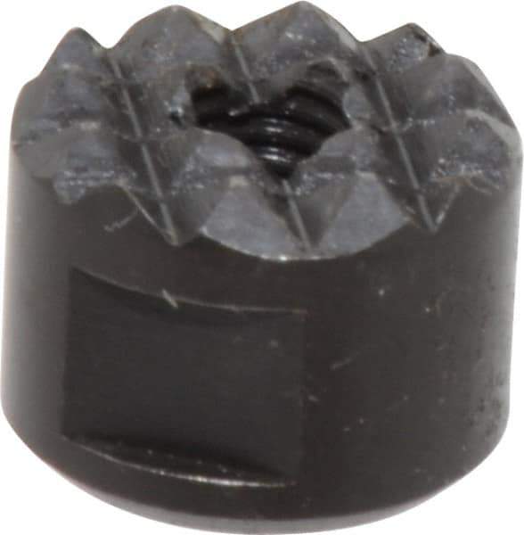 Fairlane - 10-32 Thread, 1/2" Diam, 3/8" High, Threaded, Fine Tooth Grade Diamond Serration Tooth Pattern, High Speed Steel, Round Positioning Gripper - 3/16" Flat Width, Black Oxide Coated - Eagle Tool & Supply