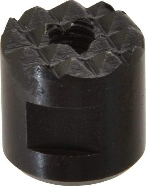 Fairlane - 10-32 Thread, 1/2" Diam, 1/2" High, Threaded, Fine Tooth Grade Diamond Serration Tooth Pattern, High Speed Steel, Round Positioning Gripper - 3/16" Flat Width, Black Oxide Coated - Eagle Tool & Supply