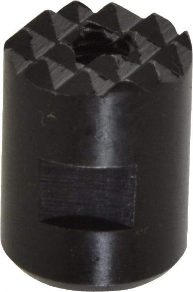 Fairlane - 10-32 Thread, 1/2" Diam, 0.651" High, Threaded, Fine Tooth Grade Diamond Serration Tooth Pattern, High Speed Steel, Round Positioning Gripper - 3/16" Flat Width, Black Oxide Coated - Eagle Tool & Supply