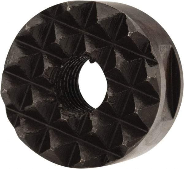Fairlane - 1/4-28 Thread, 5/8" Diam, 3/8" High, Threaded, Fine Tooth Grade Diamond Serration Tooth Pattern, High Speed Steel, Round Positioning Gripper - 3/16" Flat Width, Black Oxide Coated - Eagle Tool & Supply