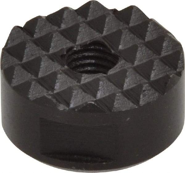 Fairlane - 1/4-28 Thread, 3/4" Diam, 3/8" High, Threaded, Fine Tooth Grade Diamond Serration Tooth Pattern, High Speed Steel, Round Positioning Gripper - 3/16" Flat Width, Black Oxide Coated - Eagle Tool & Supply