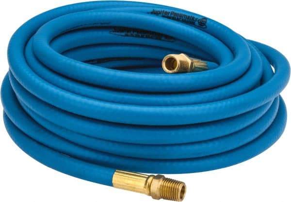 PRO-SOURCE - 1/4" ID x 15/32" OD 25' Long Multipurpose Air Hose - MNPT x MNPT Ends, 300 Working psi, 23 to 150°F, 1/4" Fitting, Blue - Eagle Tool & Supply