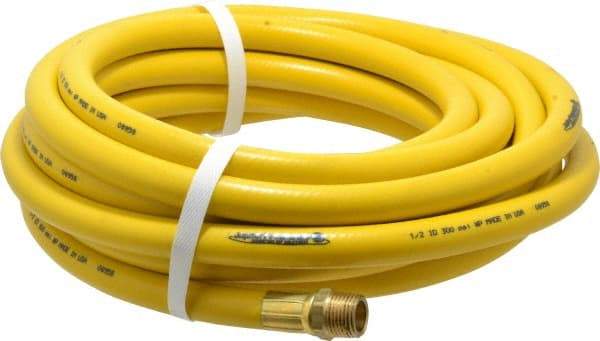 PRO-SOURCE - 1/2" ID x 3/4" OD 25' Long Multipurpose Air Hose - MNPT x MNPT Ends, 300 Working psi, 23 to 150°F, 1/2" Fitting, Yellow - Eagle Tool & Supply