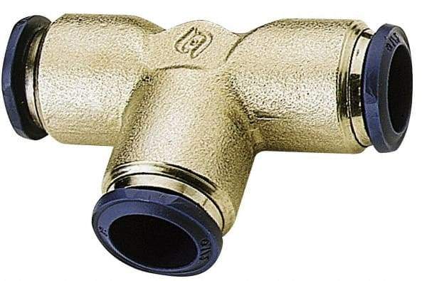 Alpha Technologies - 1/2" Outside Diam, Nickel Plated Brass Push-to-Connect Union Tee - 250 Max psi, Tube to Tube Connection, Buna O-Ring - Eagle Tool & Supply