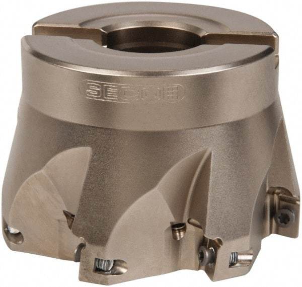 Seco - 7 Inserts, 3" Cut Diam, 1" Arbor Diam, 0.433" Max Depth of Cut, Indexable Square-Shoulder Face Mill - 0/90° Lead Angle, 2" High, XO.X 1204.. Insert Compatibility, Through Coolant, Series Super Turbo - Eagle Tool & Supply