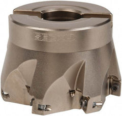 Seco - 7 Inserts, 3" Cut Diam, 1" Arbor Diam, 0.433" Max Depth of Cut, Indexable Square-Shoulder Face Mill - 0/90° Lead Angle, 2" High, XO.X 1204.. Insert Compatibility, Through Coolant, Series Super Turbo - Eagle Tool & Supply