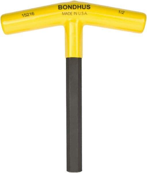 Bondhus - 1/2" Hex, T-Handle, Hex Key - 6" OAL, Protanium High Torque Steel, Inch System of Measurement - Eagle Tool & Supply