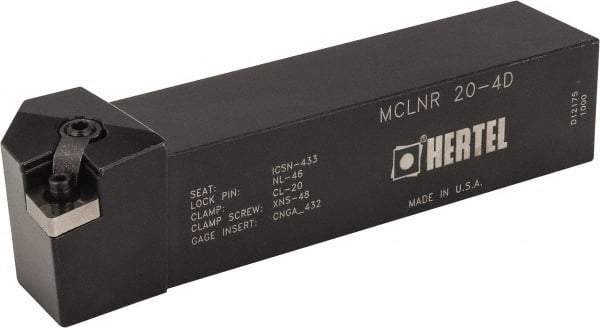 Hertel - MCLN, Right Hand Cut, 5° Lead Angle, 1-1/4" Shank Height x 1-1/4" Shank Width, Negative Rake Indexable Turning Toolholder - 6" OAL, CN..43. Insert Compatibility, Series Multi-Option - Eagle Tool & Supply