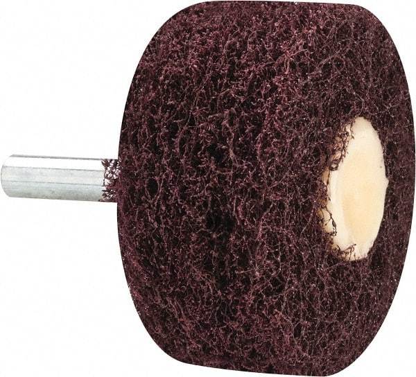 Merit Abrasives - 2" Diam, Medium Mounted Scrubber Buffing Wheel - 3 Ply, Medium Grade, 1/4" Shank Diam, 12,000 RPM - Eagle Tool & Supply